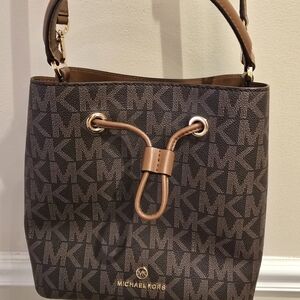 Michael Kors Brown Geometric Shoulder Bag with Gold Hardware